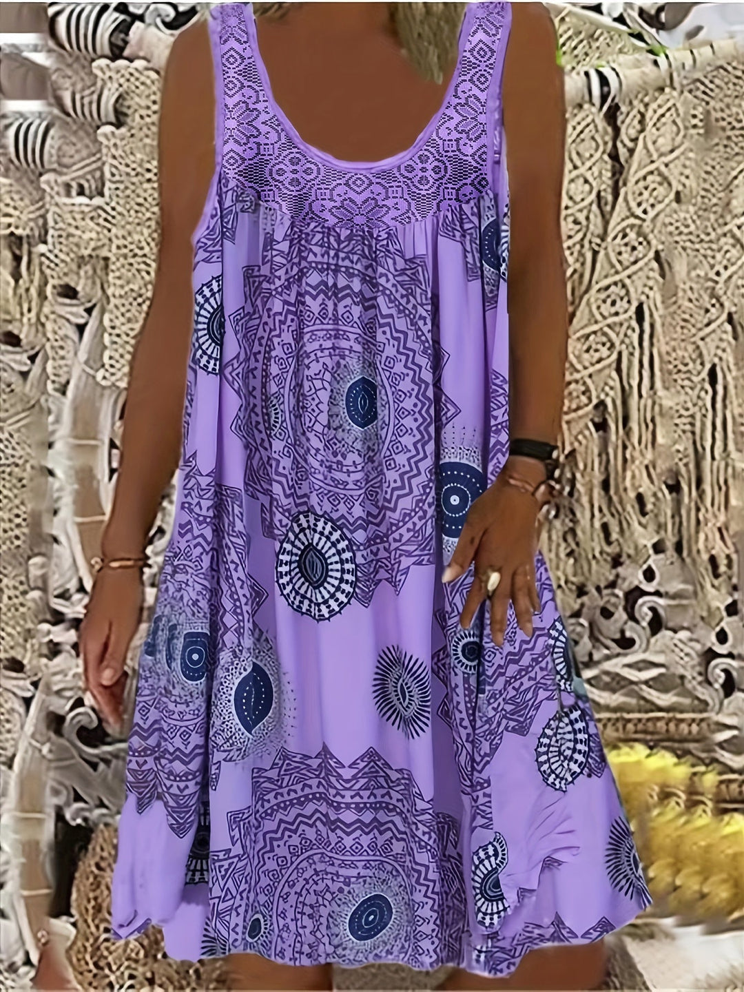 Maxi Zomerjurk van Polyester met Bloemenprint en Ronde Hals - ZovaFashion - Maxi Jurk