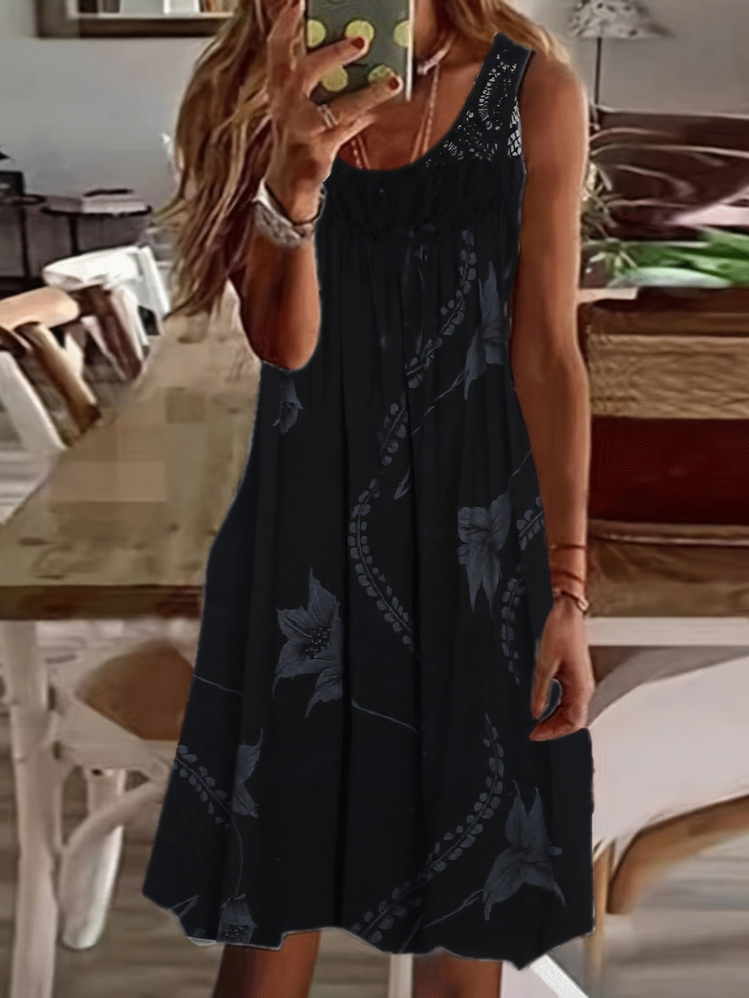 Maxi Zomerjurk van Polyester met Bloemenprint en Ronde Hals - ZovaFashion - Maxi Jurk