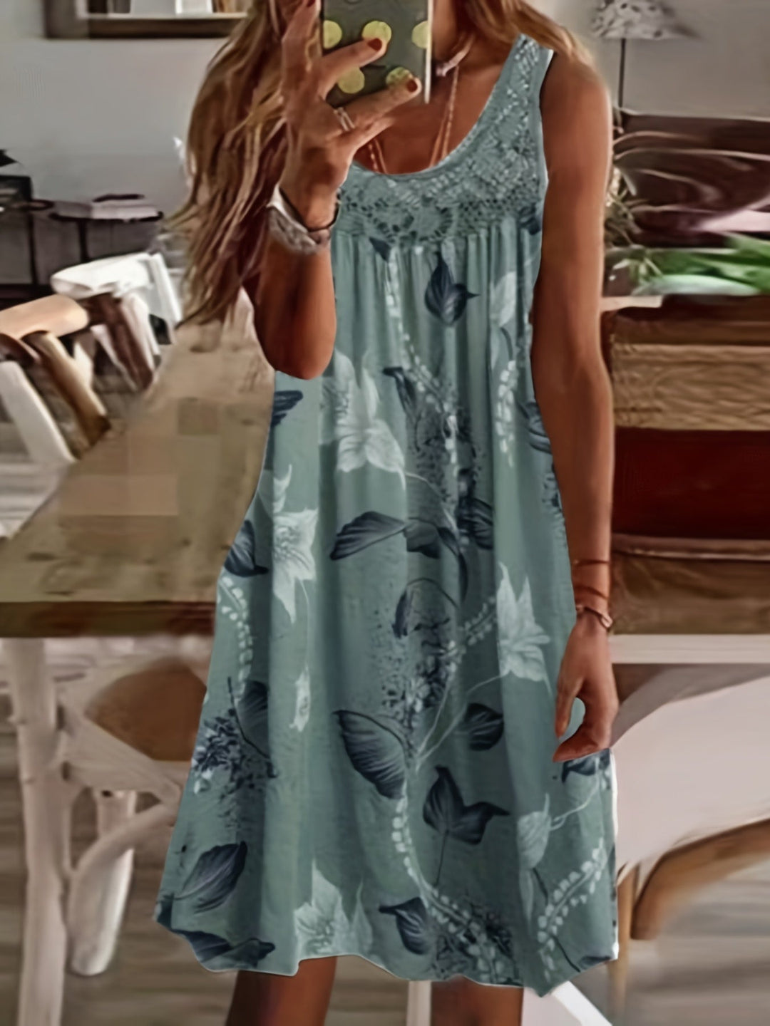 Maxi Zomerjurk van Polyester met Bloemenprint en Ronde Hals - ZovaFashion - Maxi Jurk