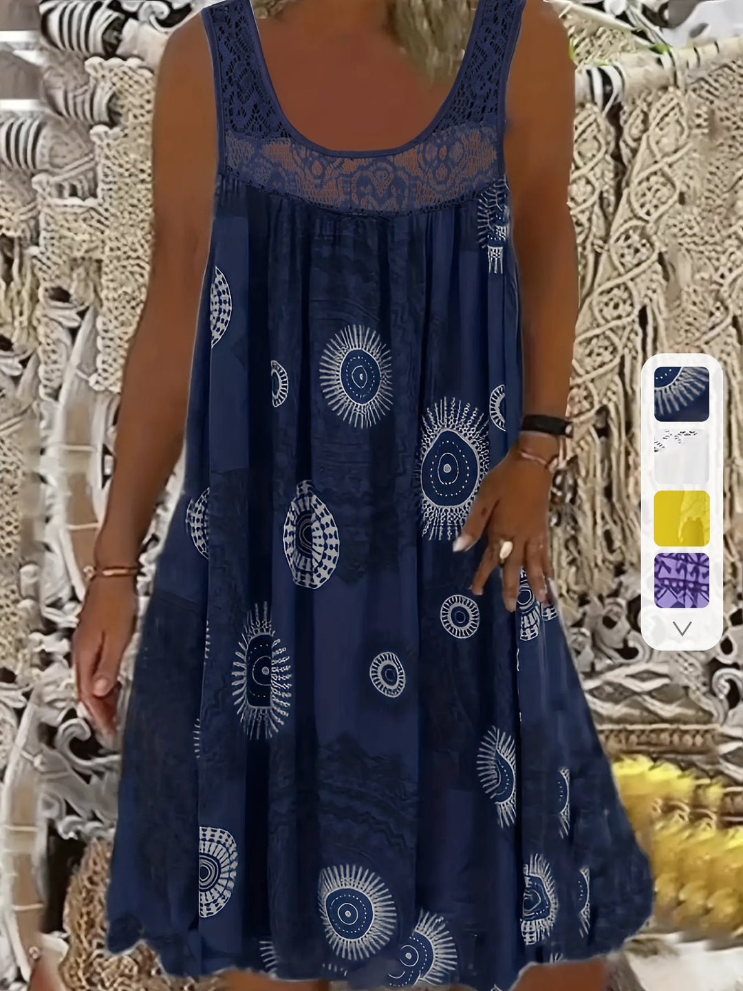 Maxi Zomerjurk van Polyester met Bloemenprint en Ronde Hals - ZovaFashion - Maxi Jurk