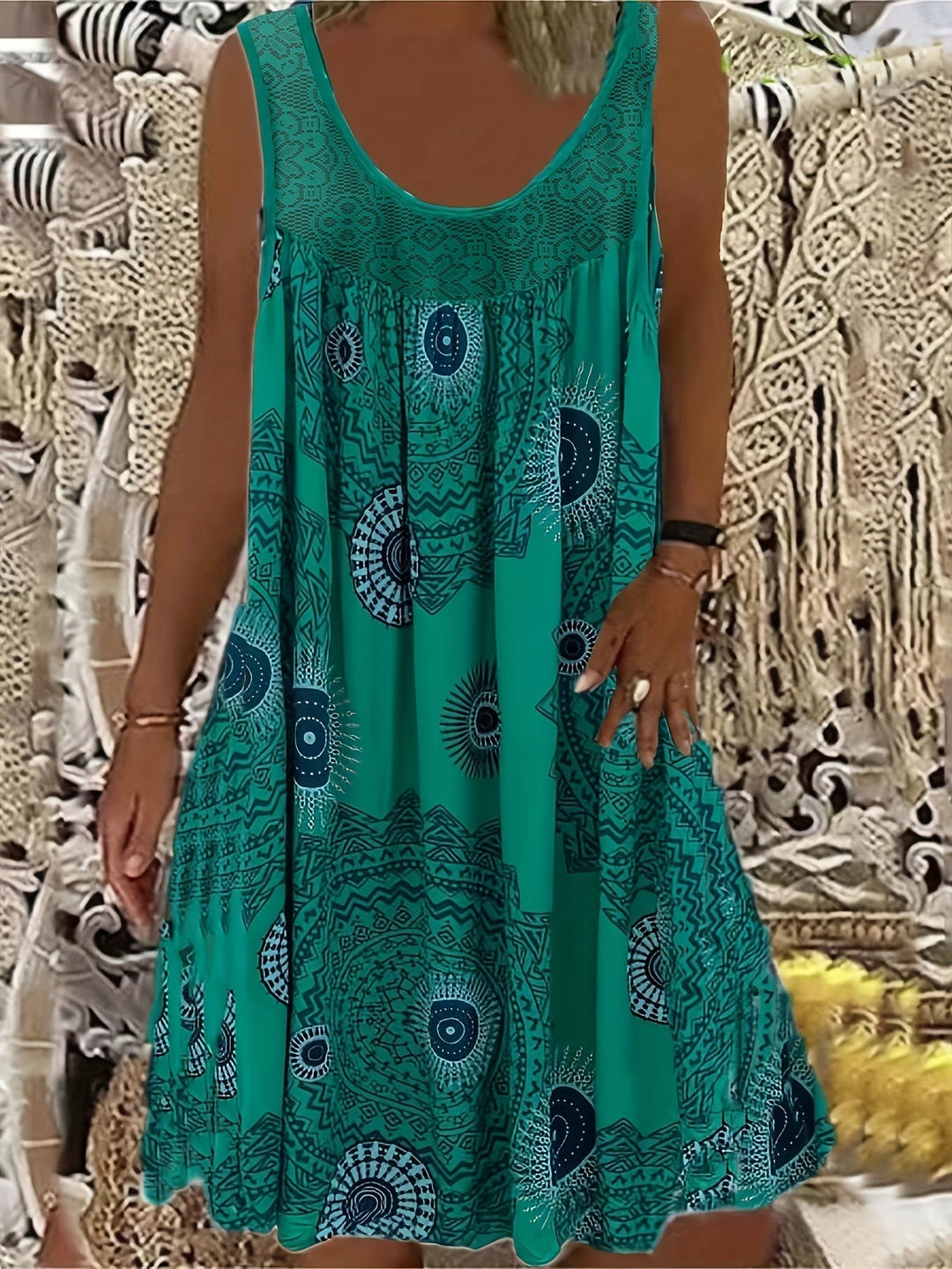 Maxi Zomerjurk van Polyester met Bloemenprint en Ronde Hals - ZovaFashion - Maxi Jurk
