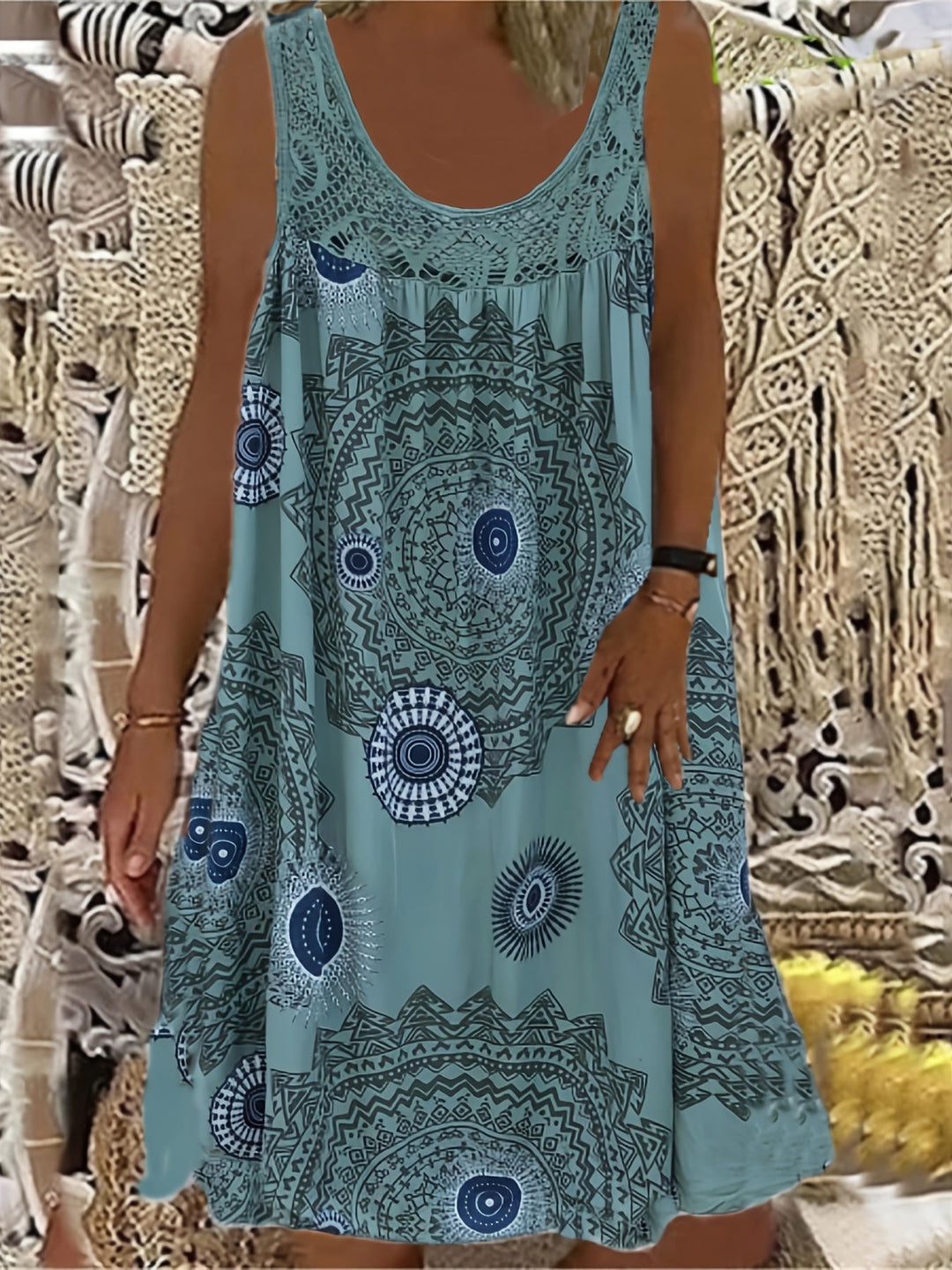 Maxi Zomerjurk van Polyester met Bloemenprint en Ronde Hals - ZovaFashion - Maxi Jurk