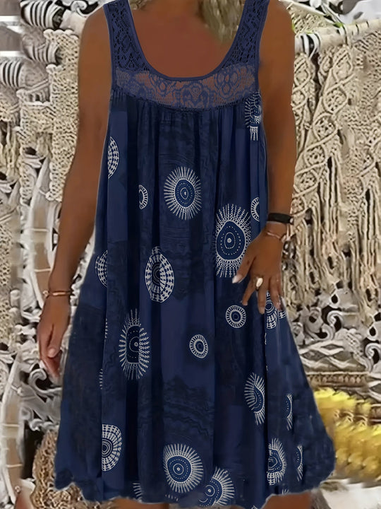 Maxi Zomerjurk van Polyester met Bloemenprint en Ronde Hals - ZovaFashion - Maxi Jurk