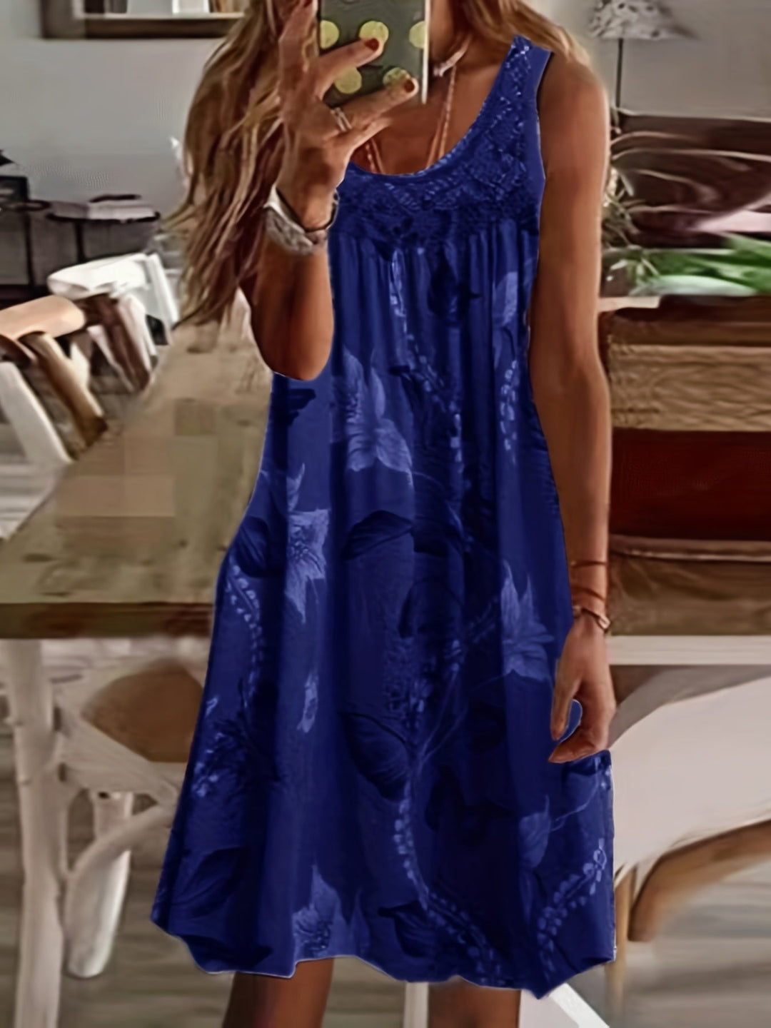 Maxi Zomerjurk van Polyester met Bloemenprint en Ronde Hals - ZovaFashion - Maxi Jurk