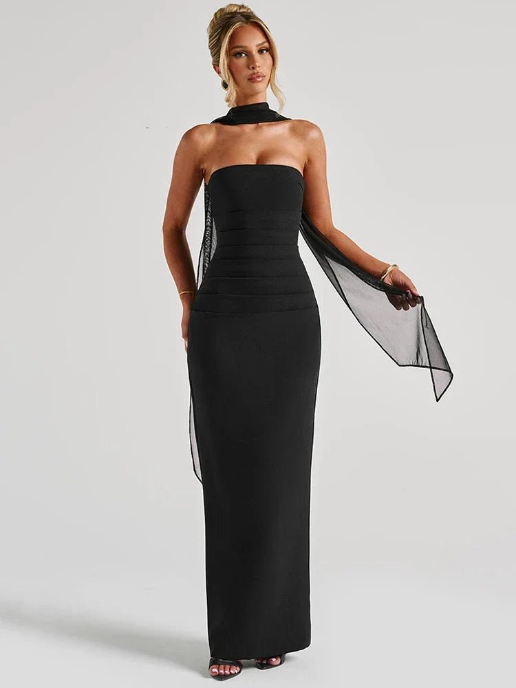 Maxi Zomerjurk van Rayon met Strapless Design en Halter Scarf Detail - ZovaFashion - Maxi Jurk