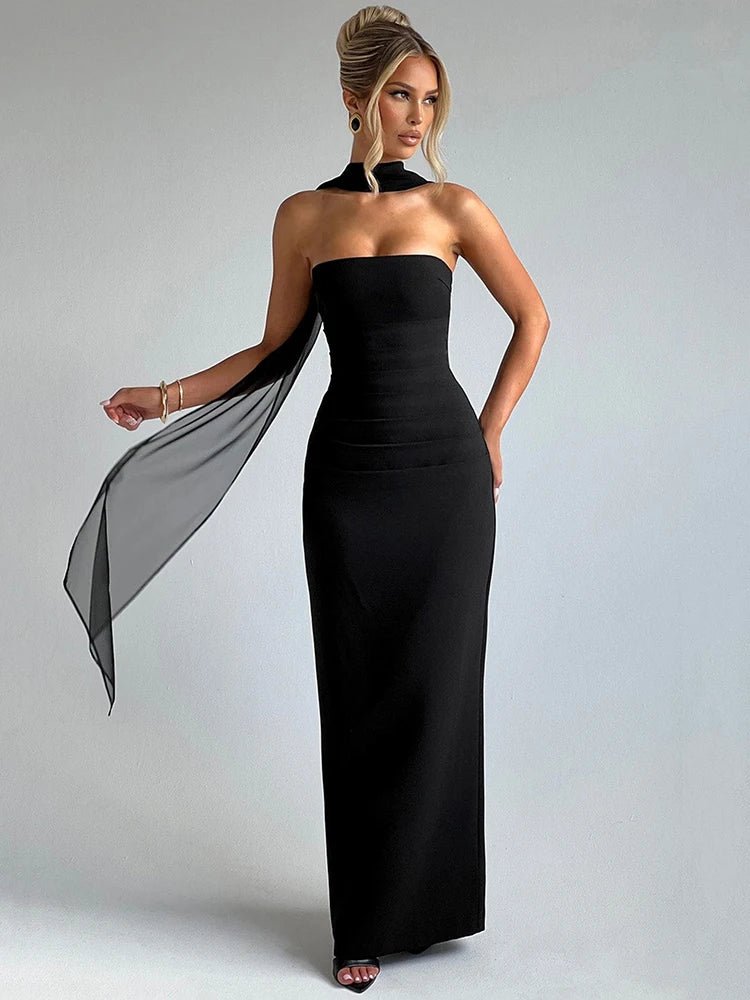 Maxi Zomerjurk van Rayon met Strapless Design en Halter Scarf Detail - ZovaFashion - Maxi Jurk
