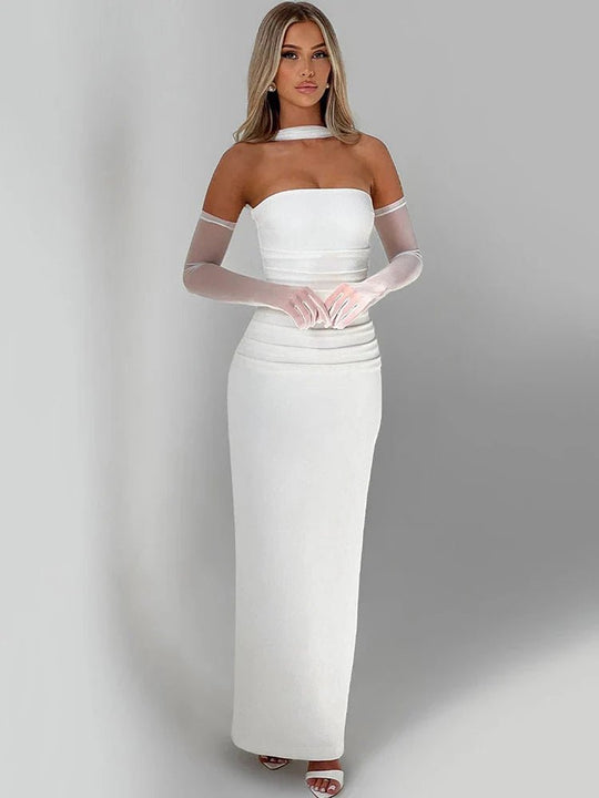 Maxi Zomerjurk van Rayon met Strapless Design en Halter Scarf Detail - ZovaFashion - Maxi Jurk