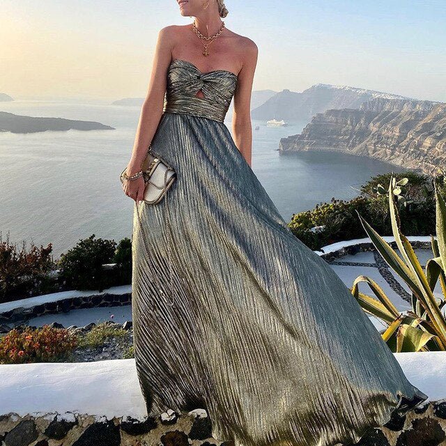 Maxi Zomerjurk van Satijn met Strapless Sweetheart Halslijn en A - Lijn Silhouet - ZovaFashion - Maxi Jurk