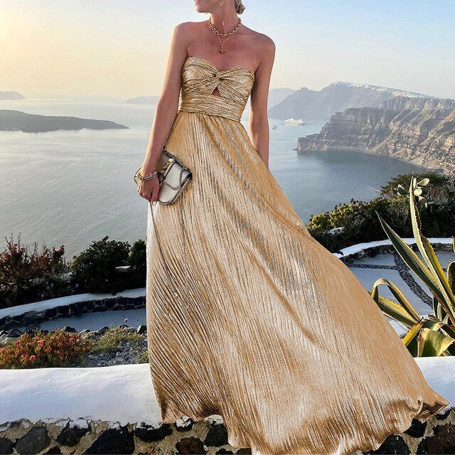 Maxi Zomerjurk van Satijn met Strapless Sweetheart Halslijn en A - Lijn Silhouet - ZovaFashion - Maxi Jurk