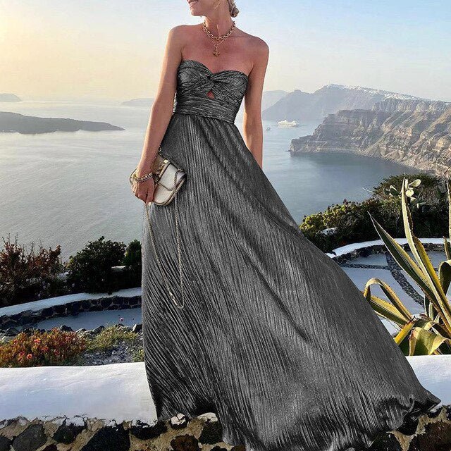 Maxi Zomerjurk van Satijn met Strapless Sweetheart Halslijn en A - Lijn Silhouet - ZovaFashion - Maxi Jurk