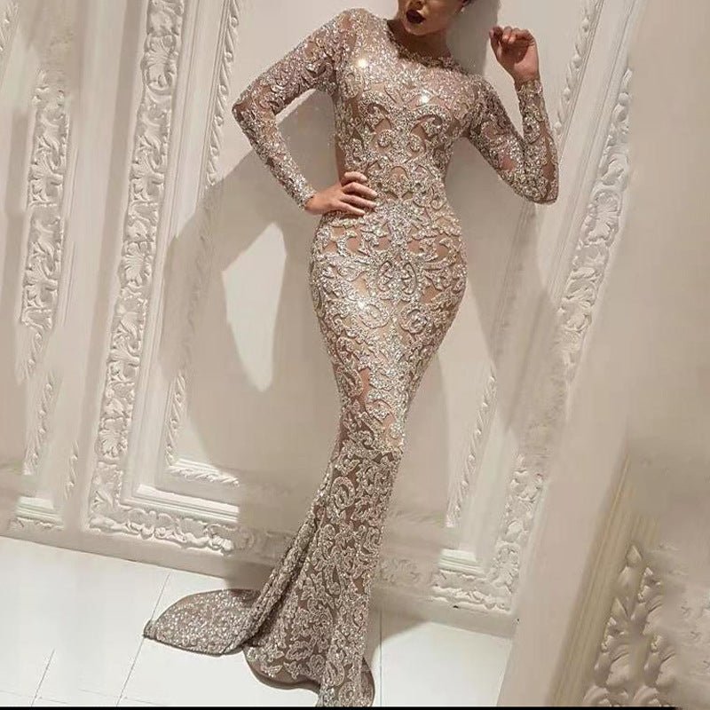 Maxi Zomerjurk van Sheer Stof met Slim Fit en Lange Mouwen - ZovaFashion - Maxi Jurk