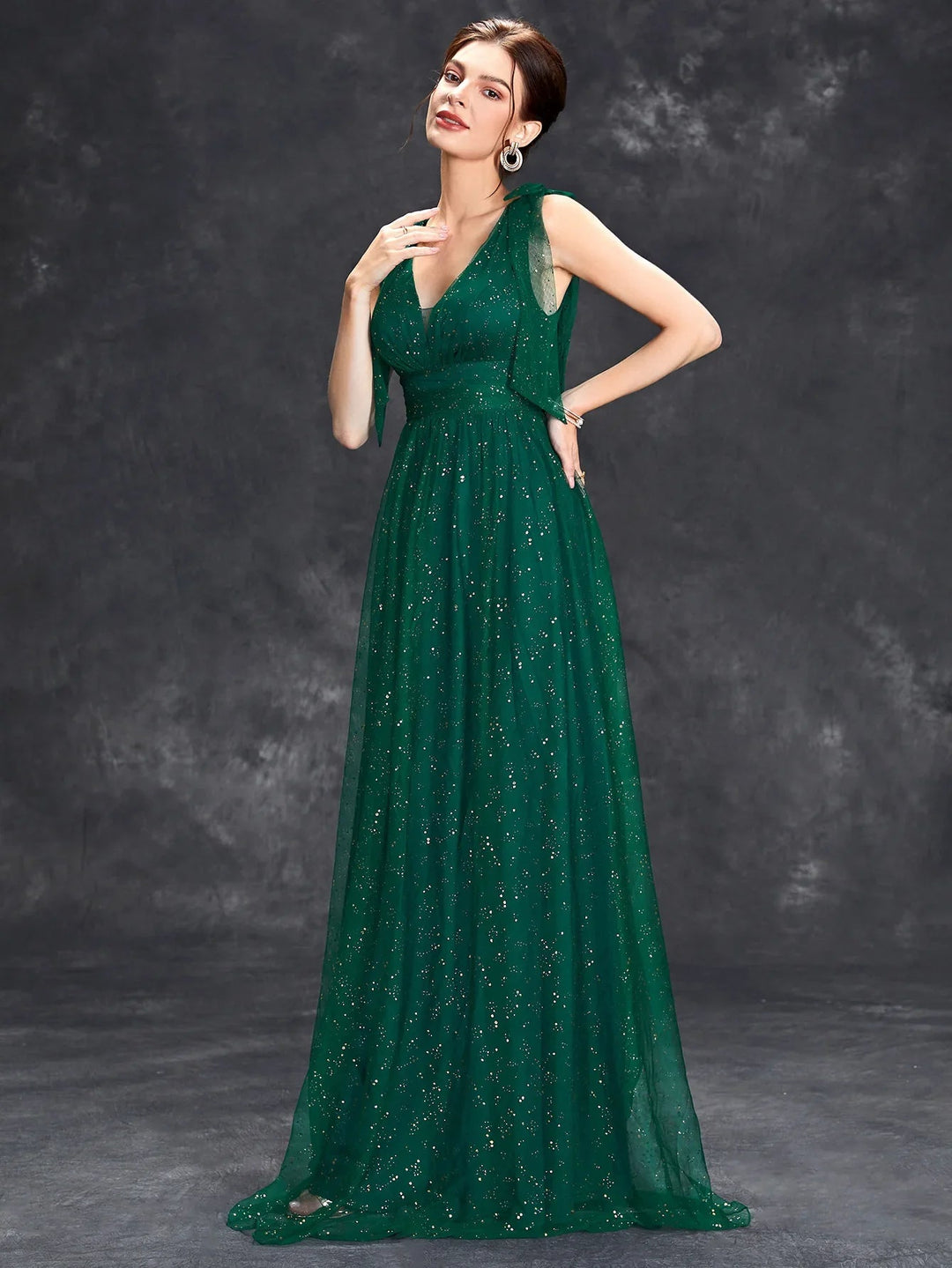 Maxi Zomerjurk van Sheer Stof met V - Hals en Glitterdetails voor Speciale Gelegenheden - ZovaFashion - Maxi Jurk