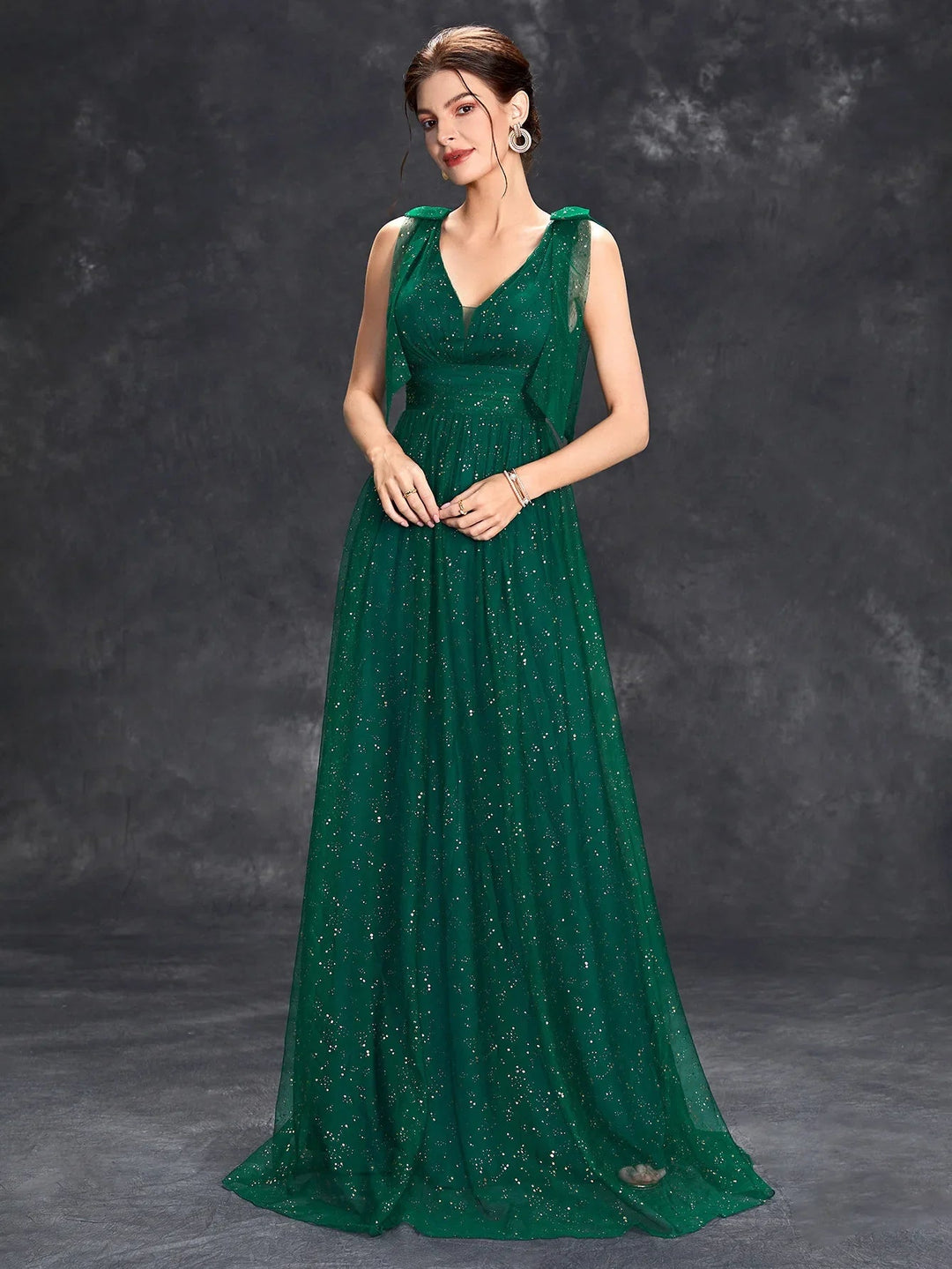 Maxi Zomerjurk van Sheer Stof met V - Hals en Glitterdetails voor Speciale Gelegenheden - ZovaFashion - Maxi Jurk