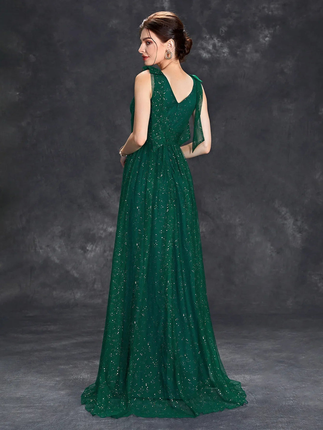 Maxi Zomerjurk van Sheer Stof met V - Hals en Glitterdetails voor Speciale Gelegenheden - ZovaFashion - Maxi Jurk