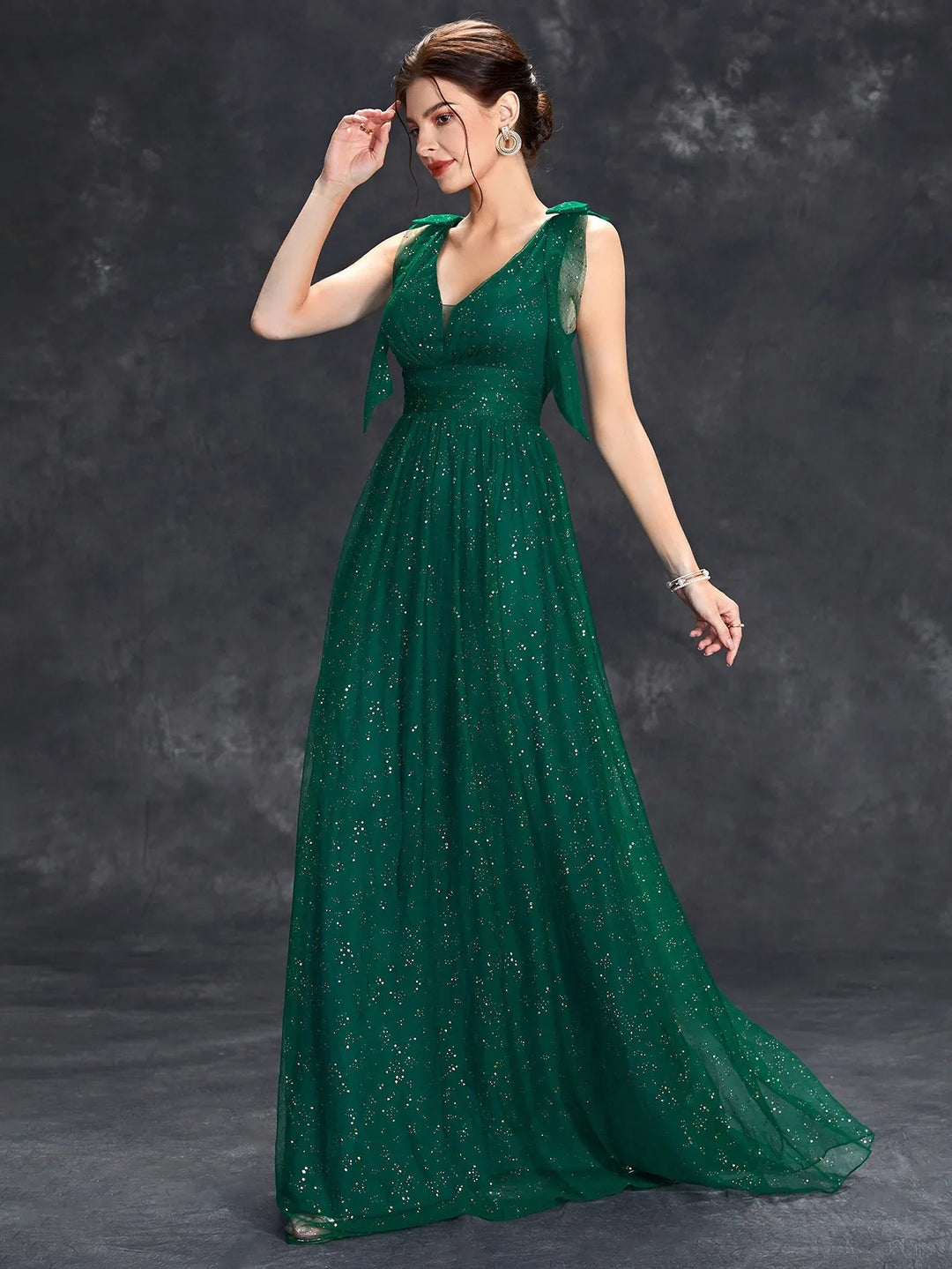 Maxi Zomerjurk van Sheer Stof met V - Hals en Glitterdetails voor Speciale Gelegenheden - ZovaFashion - Maxi Jurk