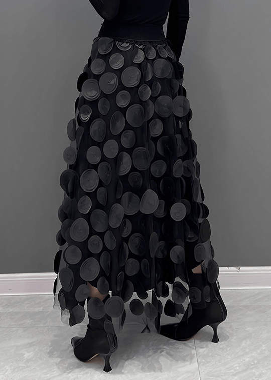 Maxi Zomerrok Dames - LAURA Zwarte Polka Dot Rok met Hoge Taille en Elastische Tailleband - Zova - Fashion