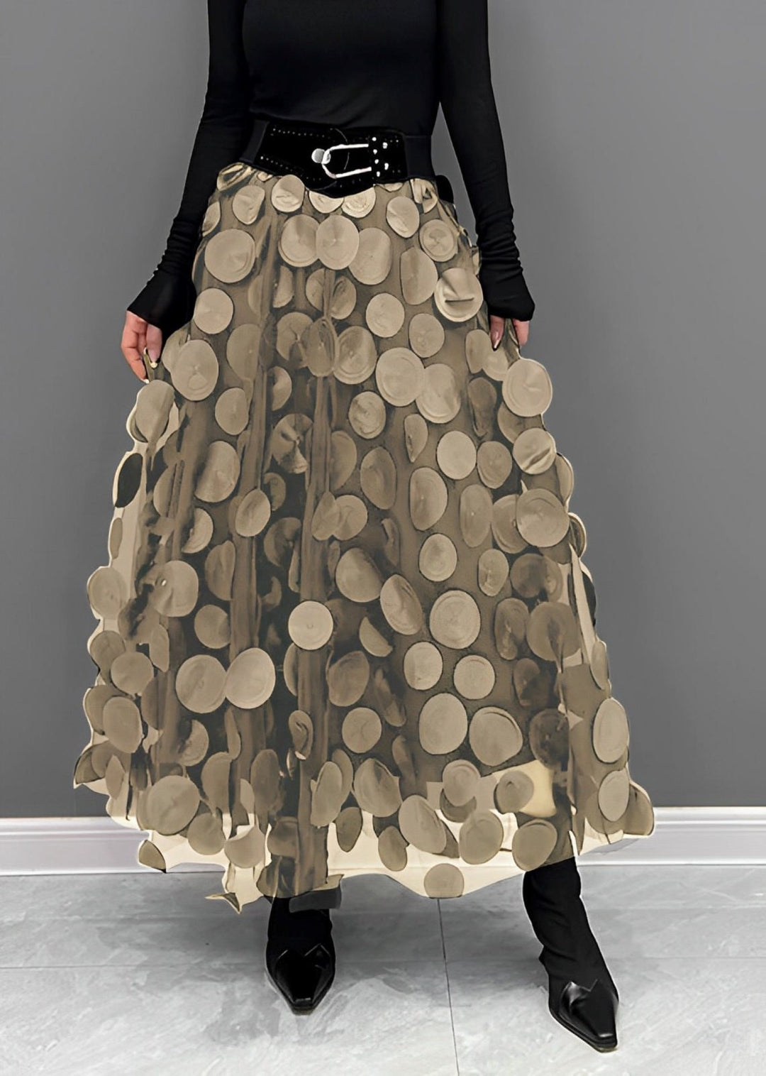 Maxi Zomerrok Dames - LAURA Zwarte Polka Dot Rok met Hoge Taille en Elastische Tailleband - Zova - Fashion