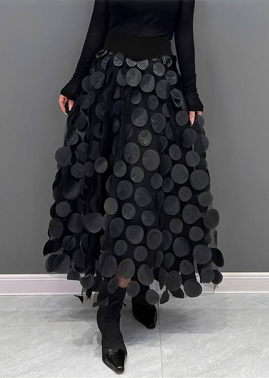 Maxi Zomerrok Dames - LAURA Zwarte Polka Dot Rok met Hoge Taille en Elastische Tailleband - Zova - Fashion