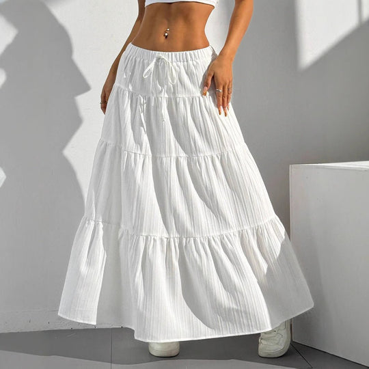 Maxi Zomerrok Dames – Lichte Stof A - Lijn Met Gelaagde Ruches en Taille Trekkoord - Zova - Fashion