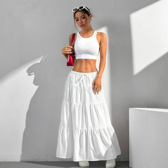 Maxi Zomerrok Dames – Lichte Stof A - Lijn Met Gelaagde Ruches en Taille Trekkoord - Zova - Fashion