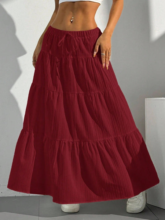 Maxi Zomerrok Dames – Lichte Stof A - Lijn Met Gelaagde Ruches en Taille Trekkoord - Zova - Fashion