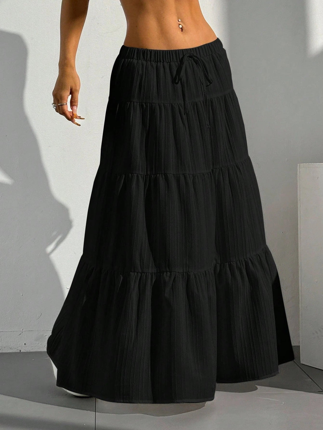 Maxi Zomerrok Dames – Lichte Stof A - Lijn Met Gelaagde Ruches en Taille Trekkoord - Zova - Fashion