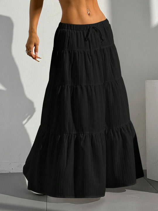 Maxi Zomerrok Dames – Lichte Stof A - Lijn Met Gelaagde Ruches en Taille Trekkoord - Zova - Fashion