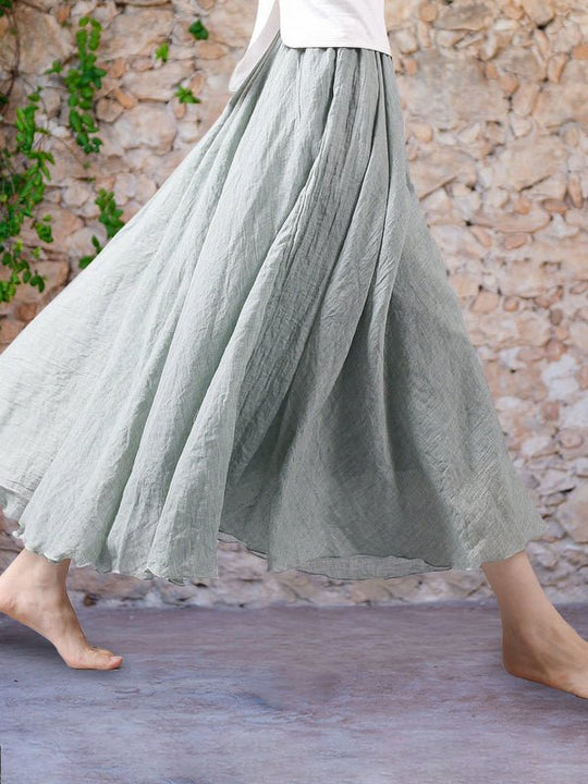 Maxi Zomerrok Dames - Luchtige Linnen Maxi Rok met Geplooide Taille en Zwierige Flow - Zova - Fashion