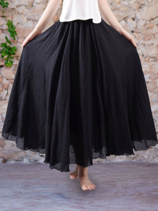 Maxi Zomerrok Dames - Luchtige Linnen Maxi Rok met Geplooide Taille en Zwierige Flow - Zova - Fashion