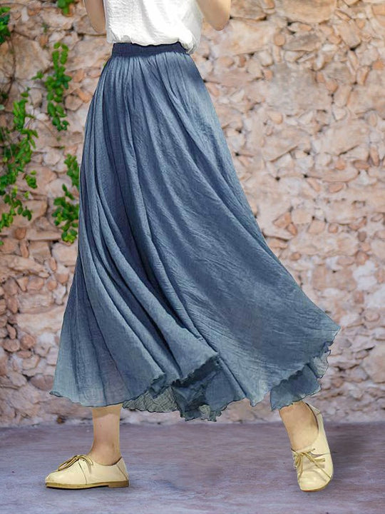 Maxi Zomerrok Dames - Luchtige Linnen Maxi Rok met Geplooide Taille en Zwierige Flow - Zova - Fashion