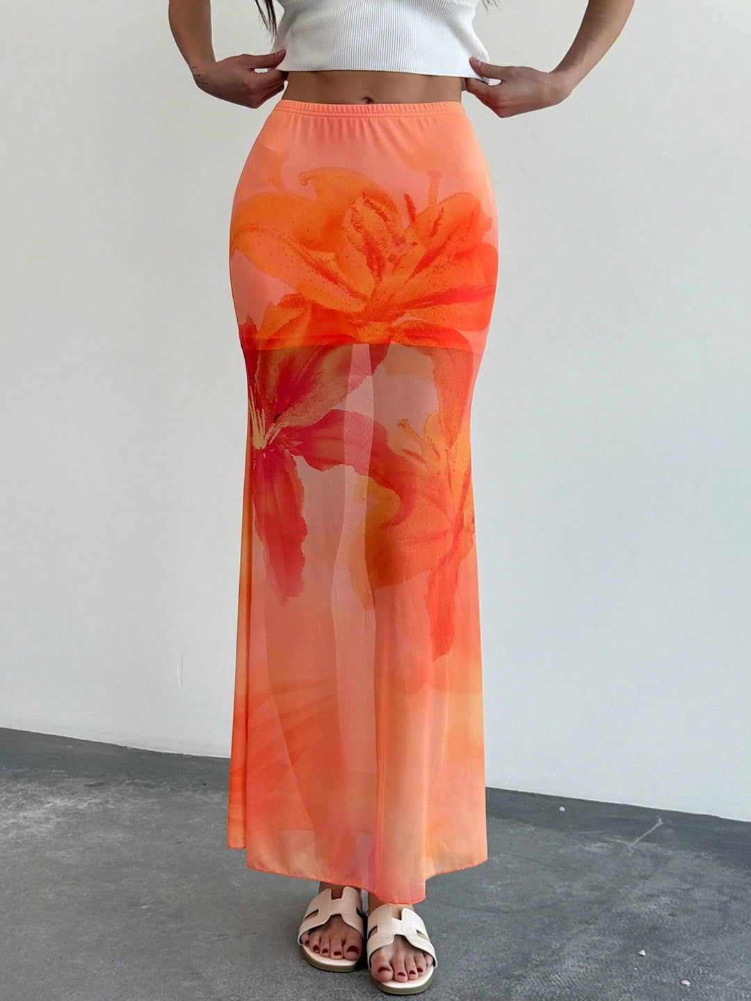 Maxi Zomerrok Dames van Mesh met Bloemenprint en Zeemeermin Pasvorm - Elegante Lange Rok - Zova - Fashion