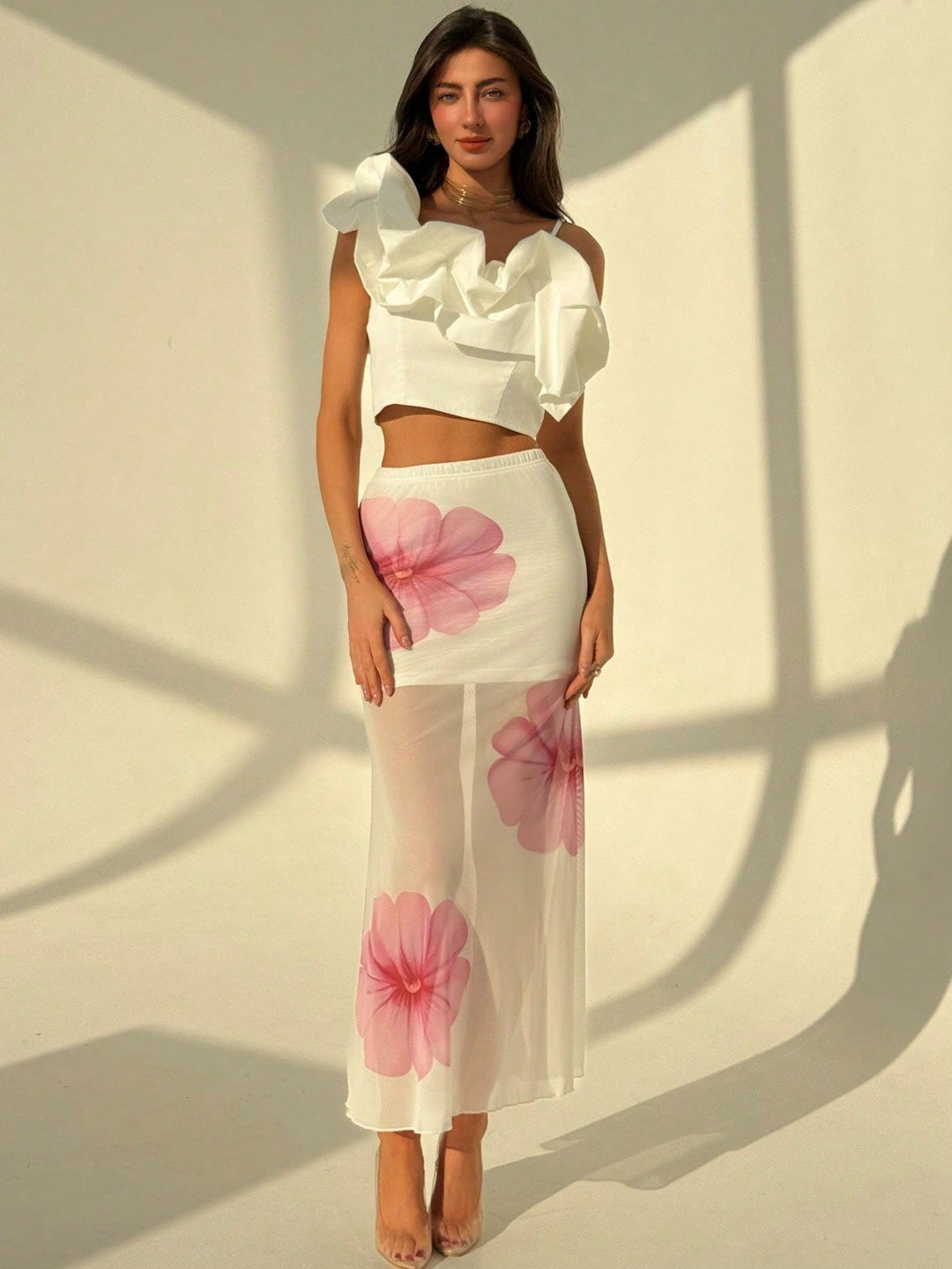 Maxi Zomerrok Dames van Mesh met Bloemenprint en Zeemeermin Pasvorm - Elegante Lange Rok - Zova - Fashion