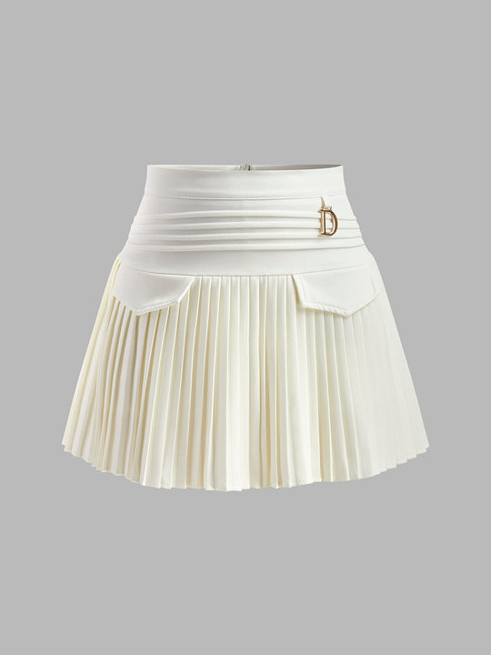 Metalen Geplooide Mini Zomerrok Dames met Unieke Letters en Mid - Waist Design - Zova - Fashion