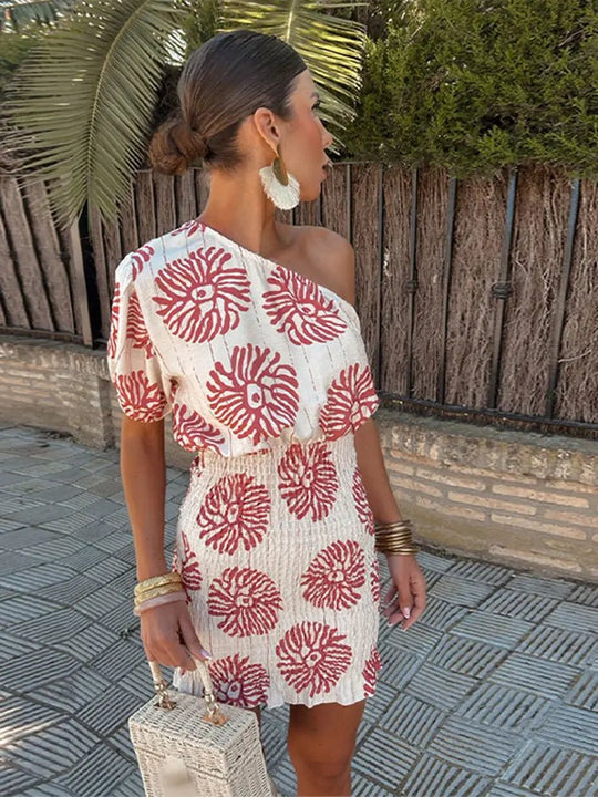 Midi zomerjurk dames in katoen met one - shoulder design en flatterende ruffled skirt - ZovaFashion - Midi Jurk