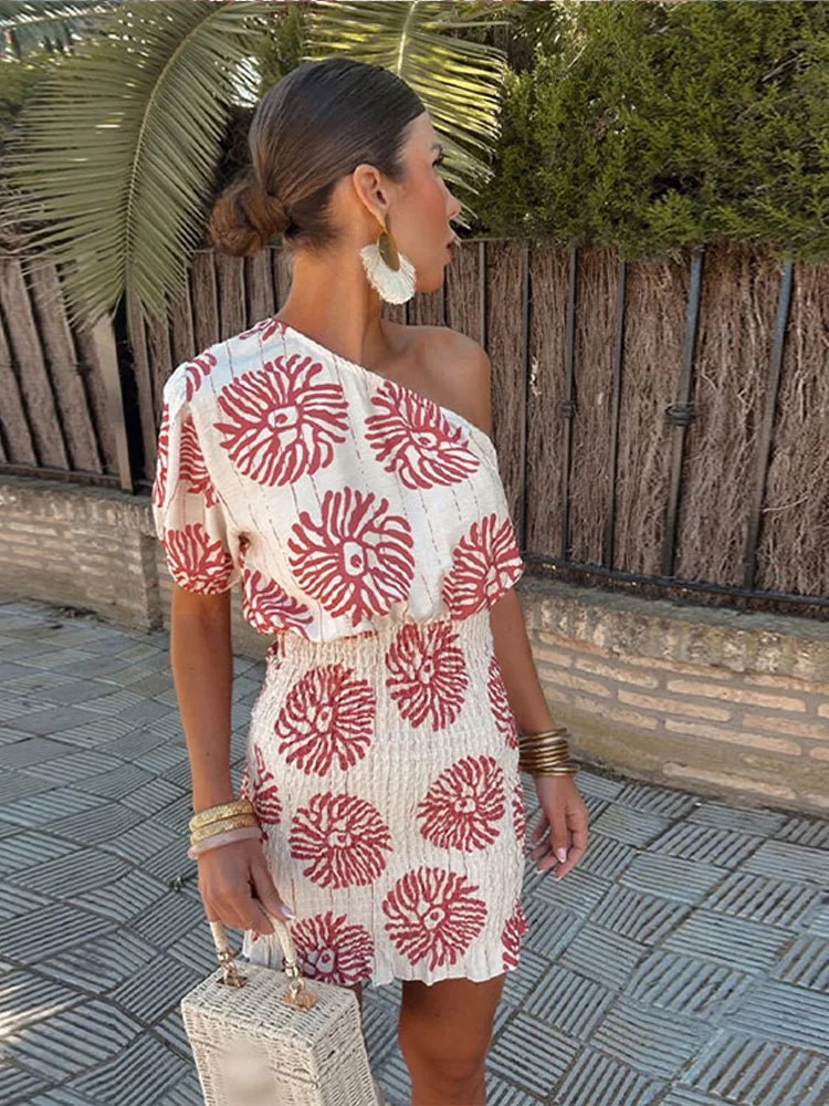Midi zomerjurk dames in katoen met one - shoulder design en flatterende ruffled skirt - ZovaFashion - Midi Jurk