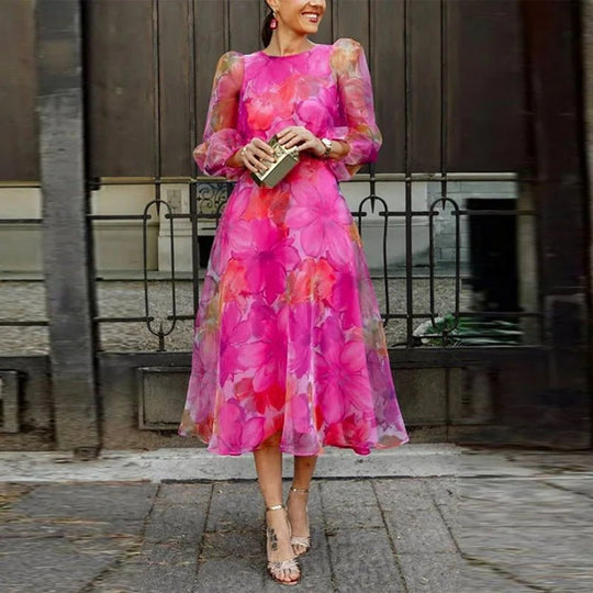 Midi Zomerjurk Dames met Bloemenprint en Flatterende Pasvorm - ZovaFashion - Midi Jurk