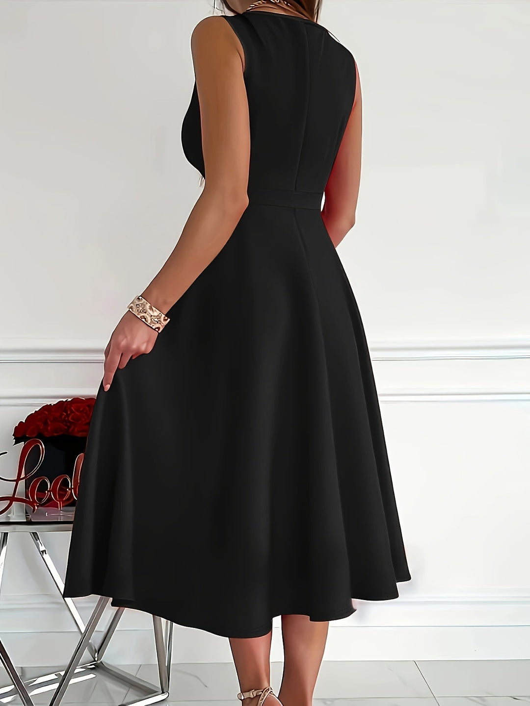 Midi zomerjurk dames met V - hals en Fit - and - Flare Silhouet van Polyester - ZovaFashion - Midi Jurken