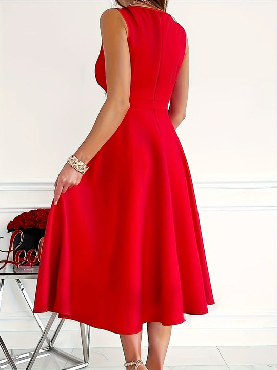 Midi zomerjurk dames met V - hals en Fit - and - Flare Silhouet van Polyester - ZovaFashion - Midi Jurken