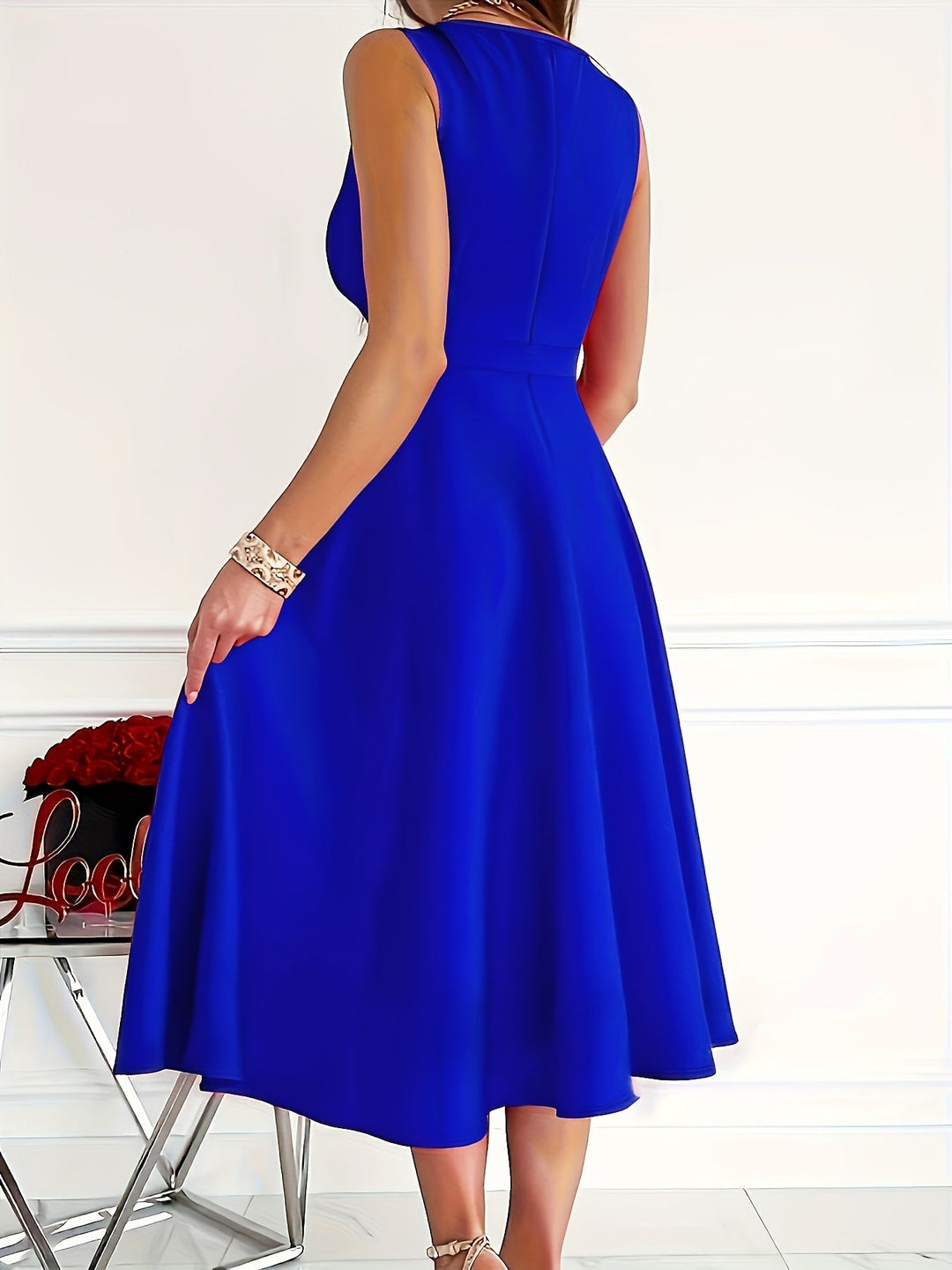 Midi zomerjurk dames met V - hals en Fit - and - Flare Silhouet van Polyester - ZovaFashion - Midi Jurken
