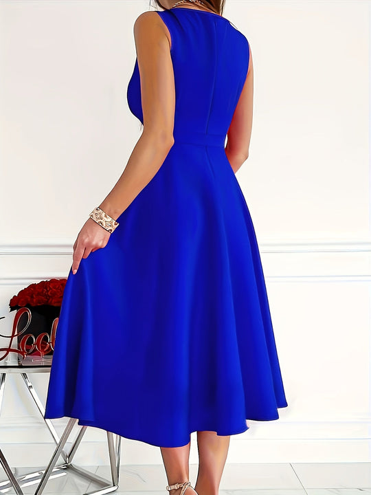 Midi zomerjurk dames met V - hals en Fit - and - Flare Silhouet van Polyester - ZovaFashion - Midi Jurken