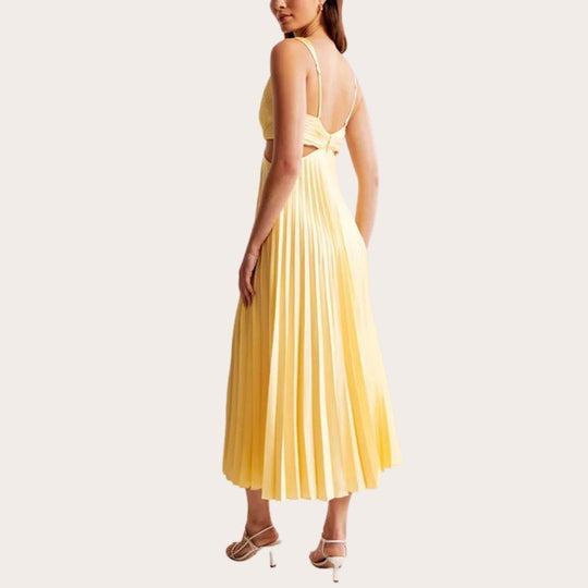 Midi Zomerjurk Dames met V - Hals en Plooirok in Moderne Stijl - ZovaFashion - Midi Jurken