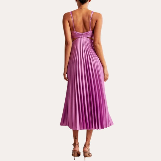 Midi Zomerjurk Dames met V - Hals en Plooirok in Moderne Stijl - ZovaFashion - Midi Jurken