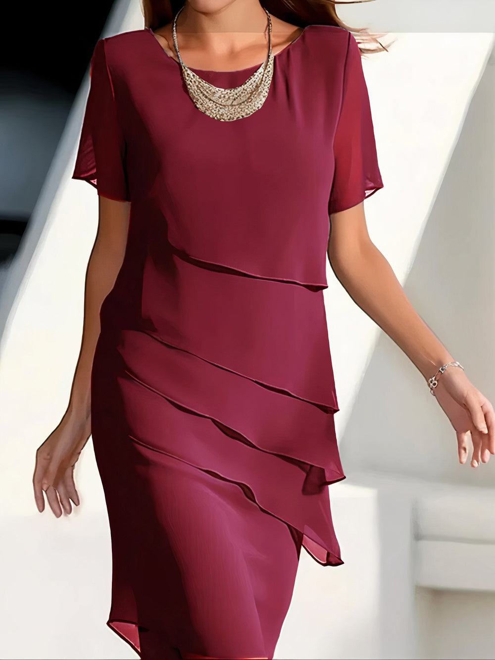 Midi Zomerjurk Dames van Chiffon met V - Hals en Flowing Design - Zova - Fashion