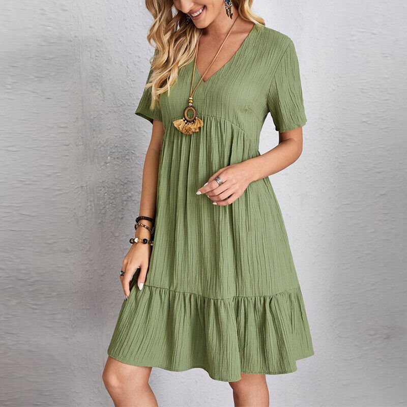 Midi Zomerjurk Dames van Duurzaam Katoen met A - Lijn en Ademend Design - Zova - Fashion