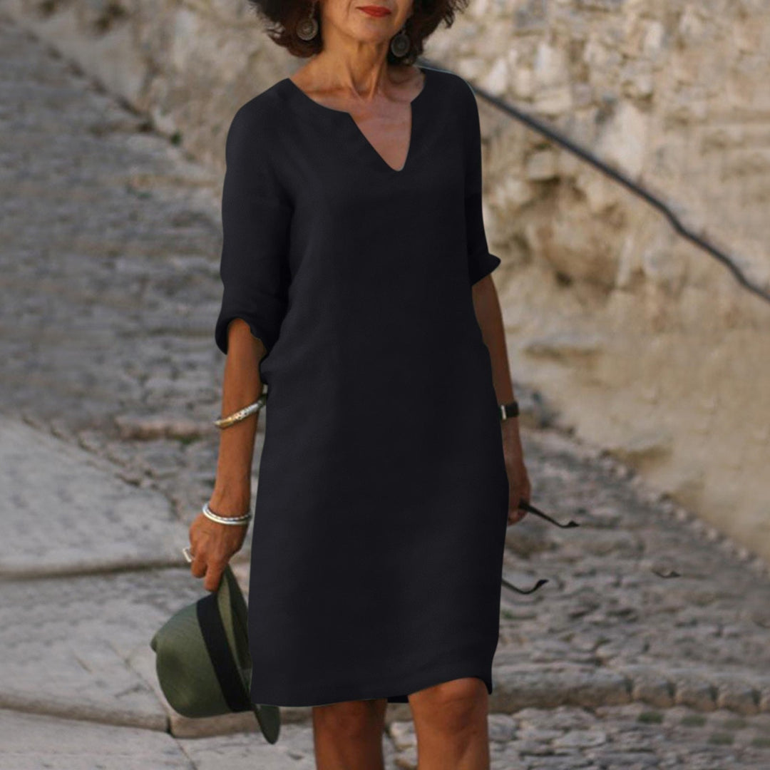 Midi Zomerjurk Dames van Katoen met Elbow - Length Mouwen en Relaxed Fit - ZovaFashion - Midi Jurk