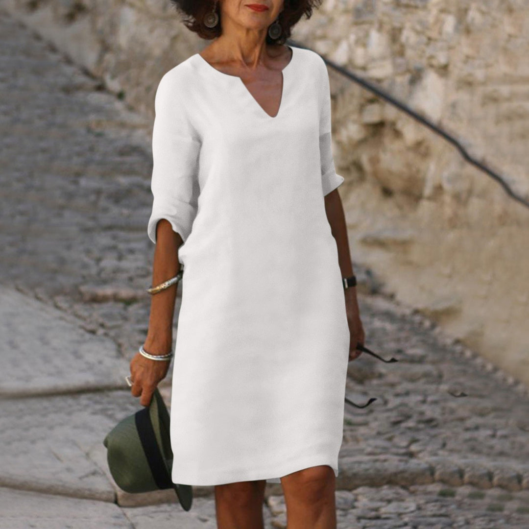 Midi Zomerjurk Dames van Katoen met Elbow - Length Mouwen en Relaxed Fit - ZovaFashion - Midi Jurk