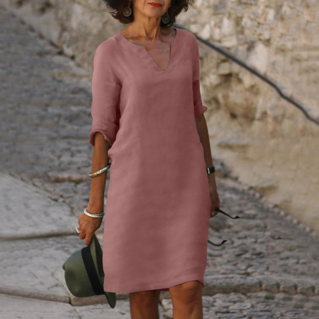 Midi Zomerjurk Dames van Katoen met Elbow - Length Mouwen en Relaxed Fit - ZovaFashion - Midi Jurk
