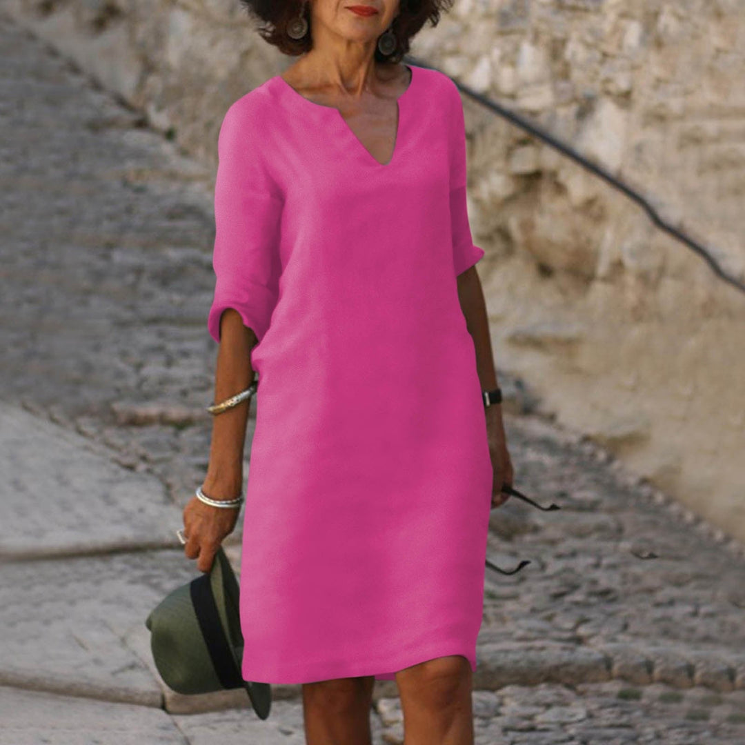 Midi Zomerjurk Dames van Katoen met Elbow - Length Mouwen en Relaxed Fit - ZovaFashion - Midi Jurk