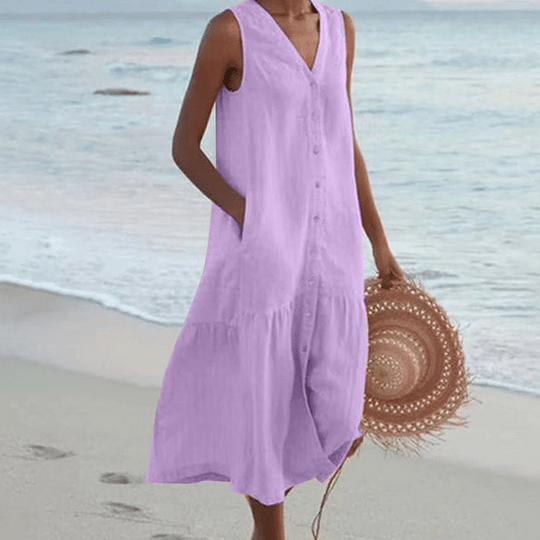 Midi Zomerjurk Dames van Katoen met Flatterende V - Hals en Lichtgewicht Pasvorm - ZovaFashion - Midi Jurk