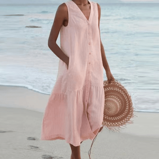 Midi Zomerjurk Dames van Katoen met Flatterende V - Hals en Lichtgewicht Pasvorm - ZovaFashion - Midi Jurk